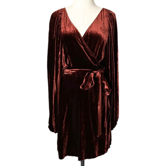 A.L.C. Carlo Velvet Wrap Mini Dress Cognac Red Size 12 - Picture 2 of 10
